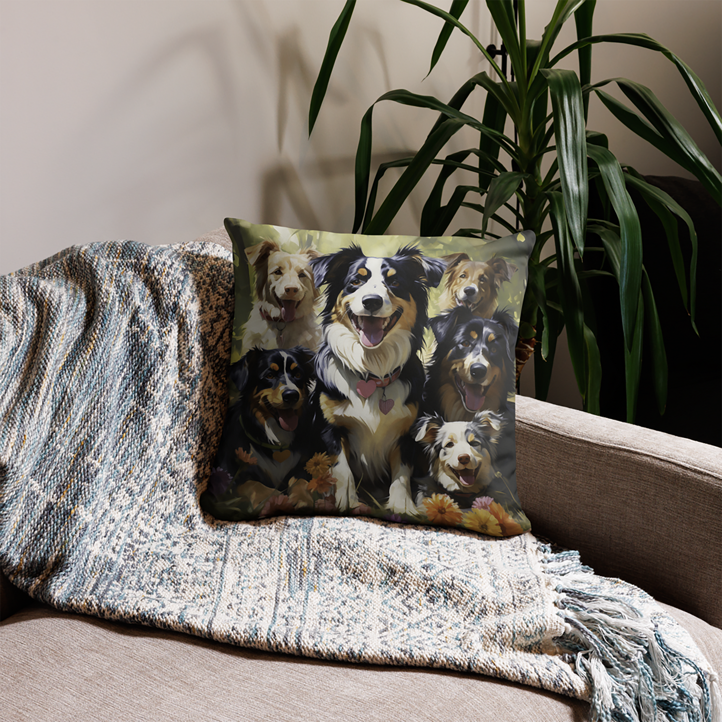 Dog Throw Pillow Joyful Canine Gathering in Nature Polyester Decorative Cushion 18x18