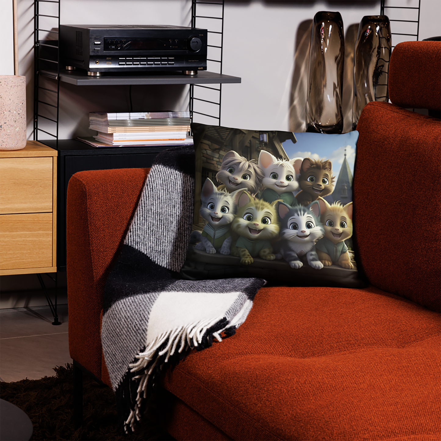 Cat Throw Pillow Sunlit Mischief Photorealistic Cat Polyester Decorative Cushion 18x18
