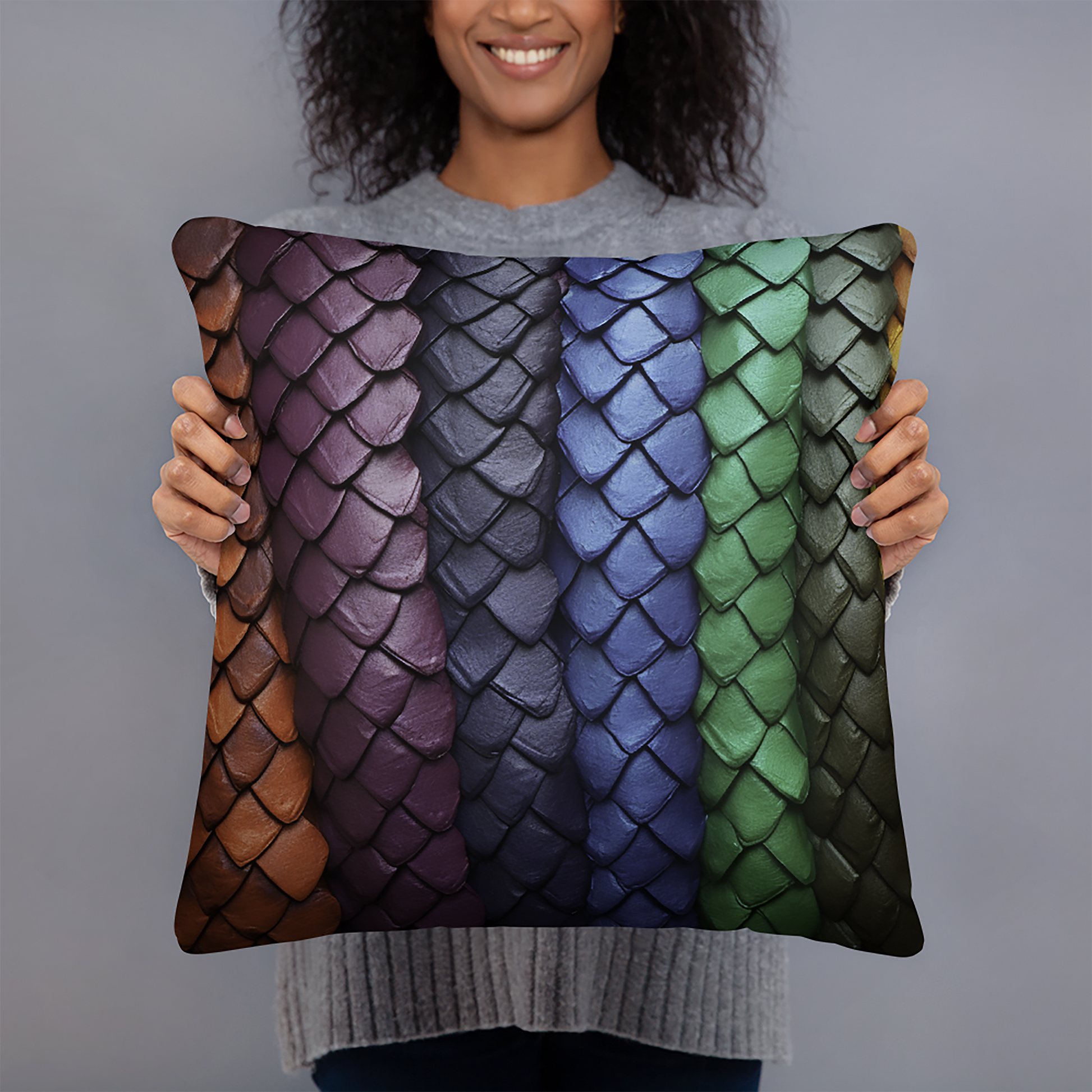 TRIGONAL Dragon Throw Pillow Vibrant Dragon Scales Polyester Decorative Cushion 18x18
