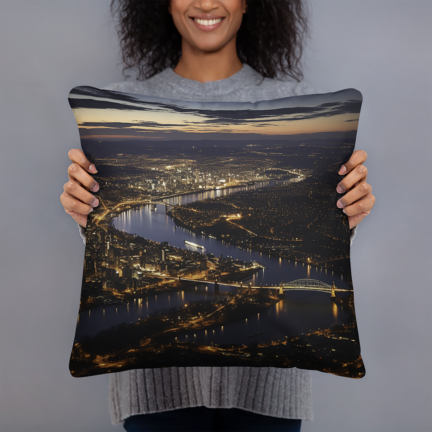 Cityscape Throw Pillow Romantic Skyline View Polyester Decorative Cushion 18x18
