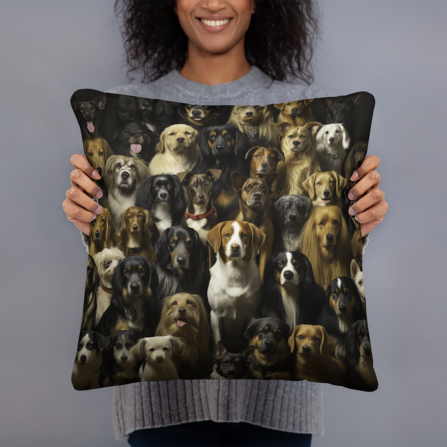 Dog Throw Pillow Vibrant Canine Gathering Portrait Polyester Decorative Cushion 18x18