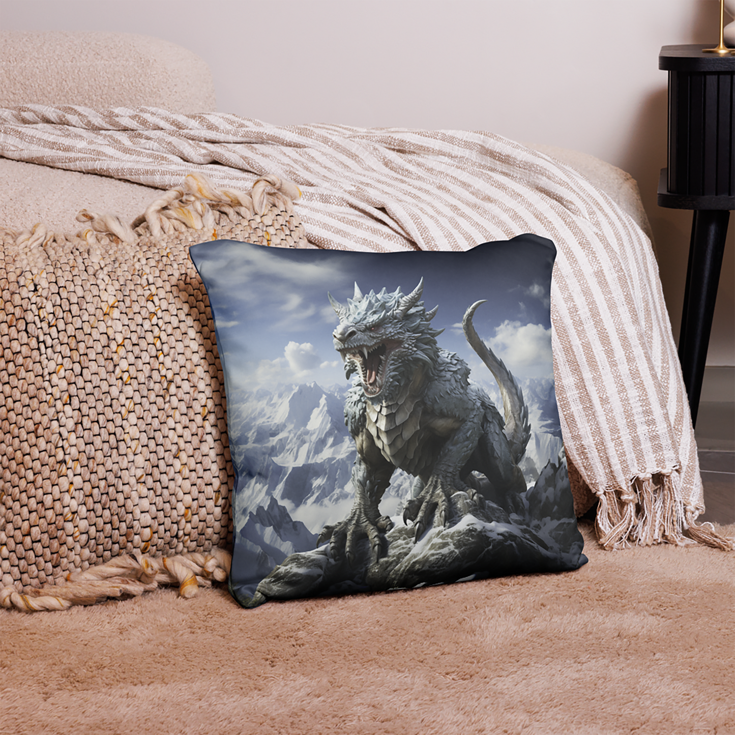 Dragon Throw Pillow Mountain Majesty Dragon Realm Polyester Decorative Cushion 18x18
