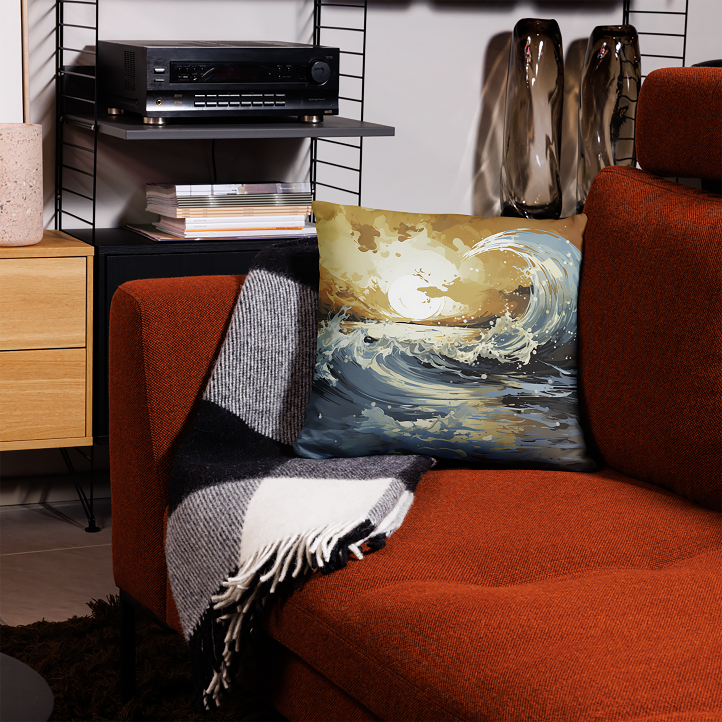 Beach Throw Pillow Vibrant Ocean Wave Polyester Decorative Cushion 18x18
