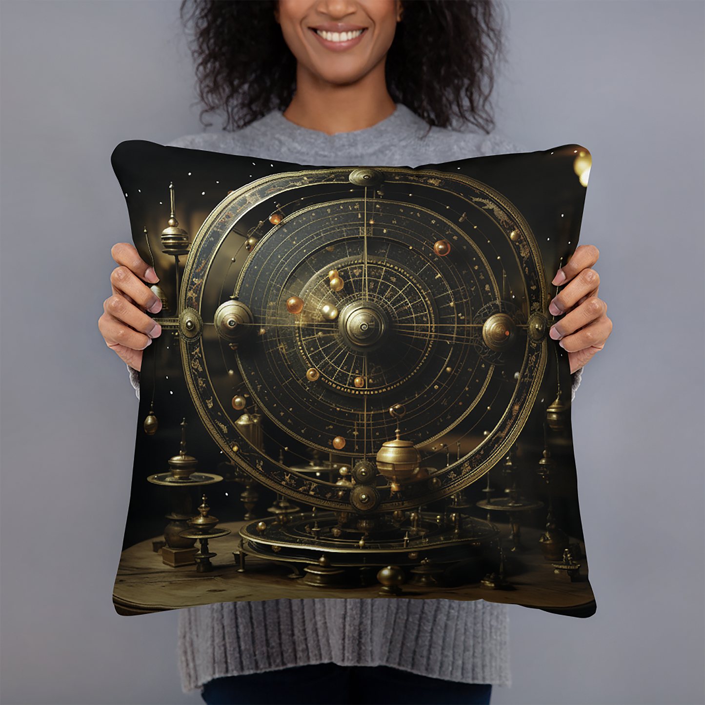 Space Throw Pillow Antique Sun Wheel Futuristic Polyester Decorative Cushion 18x18