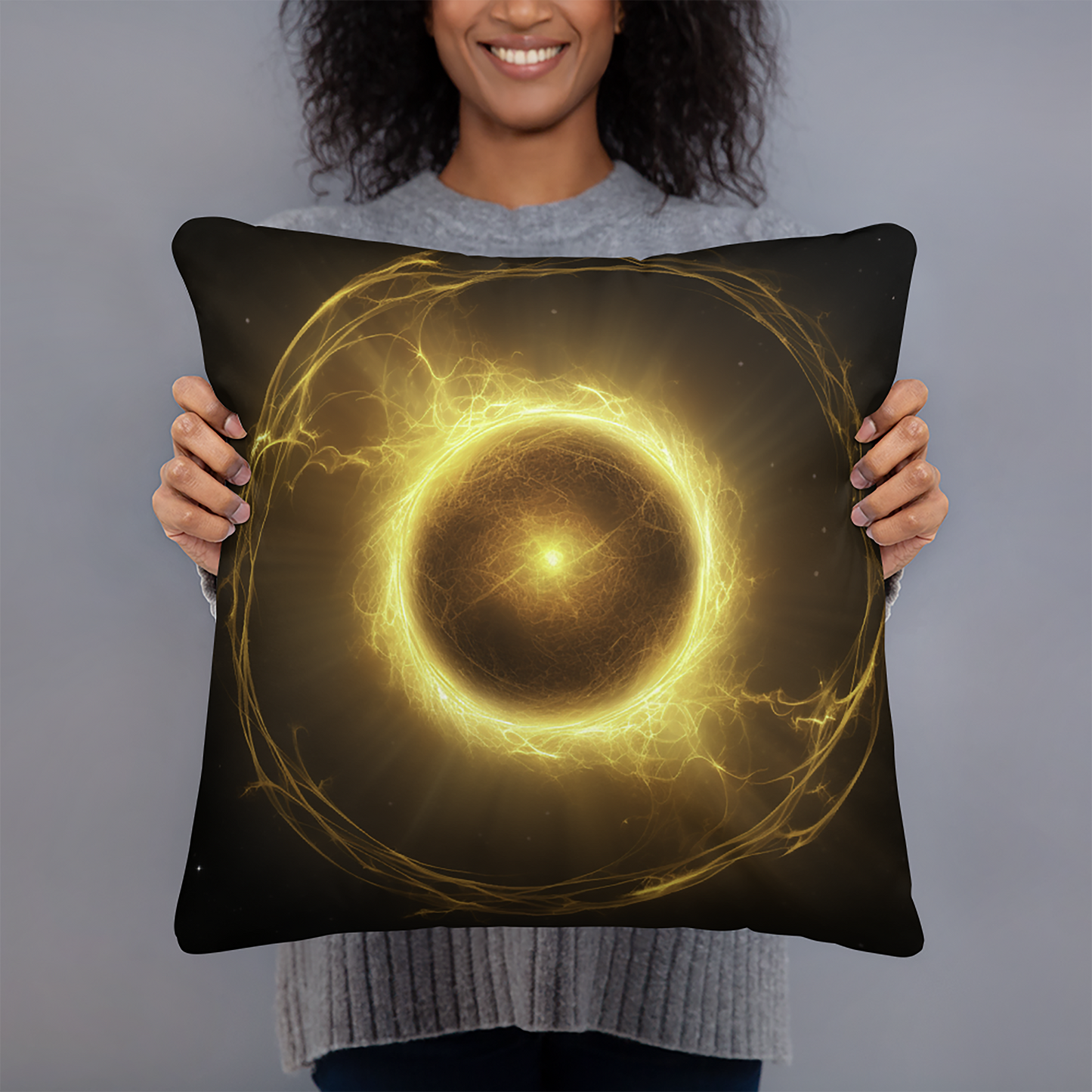 Space Throw Pillow Energetic Sunburst Polyester Decorative Cushion 18x18