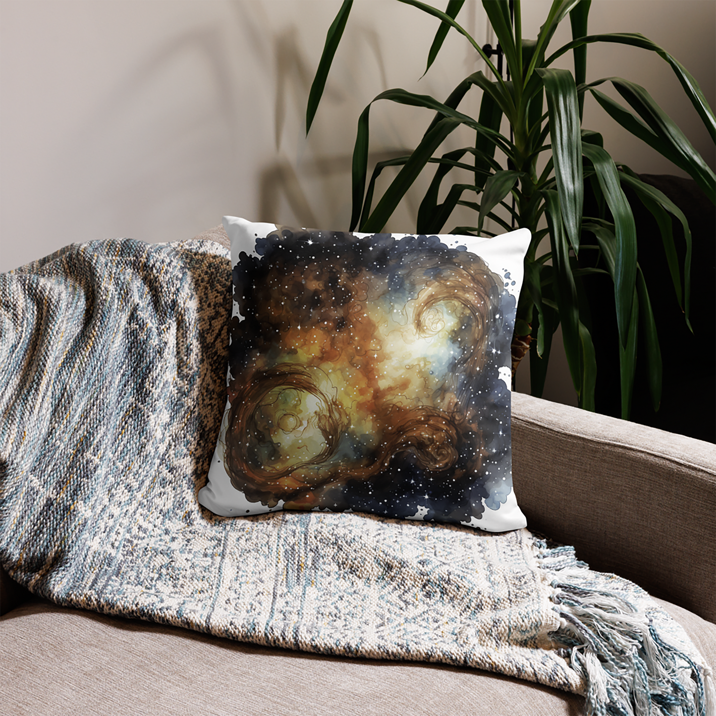 Space Throw Pillow Mysterious Orbiting Galaxy Polyester Decorative Cushion 18x18