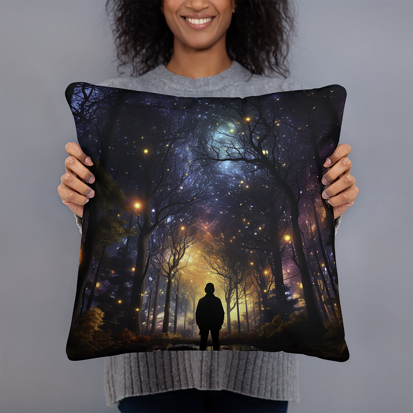 Space Throw Pillow Technicolor Dreamscape Star Gazer Polyester Decorative Cushion 18x18