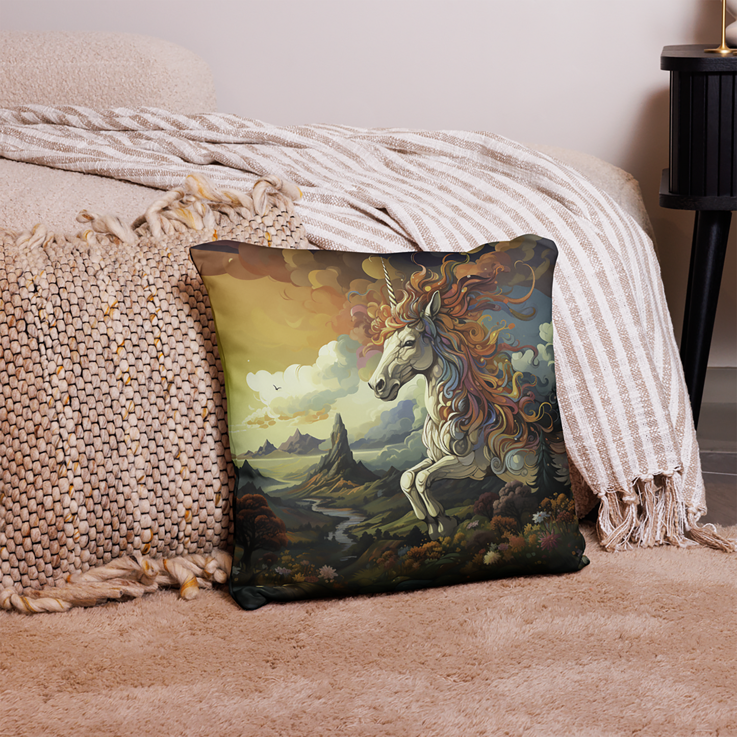 Unicorn Throw Pillow Colorful Wilderness Decorative Cushion 18x18