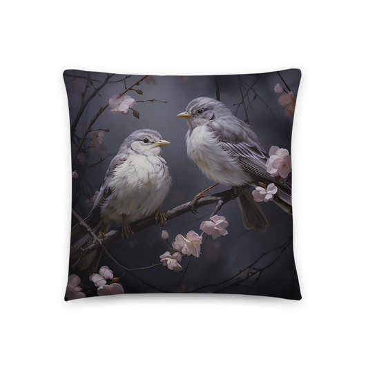 Bird Throw Pillow Dreamy Nightingale Symphony Polyester Decorative Cushion 18x18