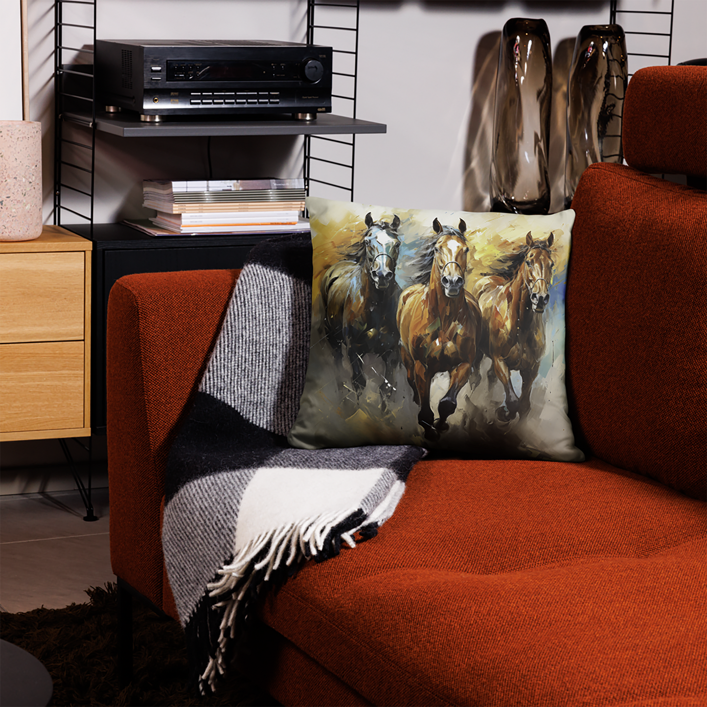 Horse Throw Pillow Equine Harmony Trio Luxury Polyester Decorative Cushion 18x18