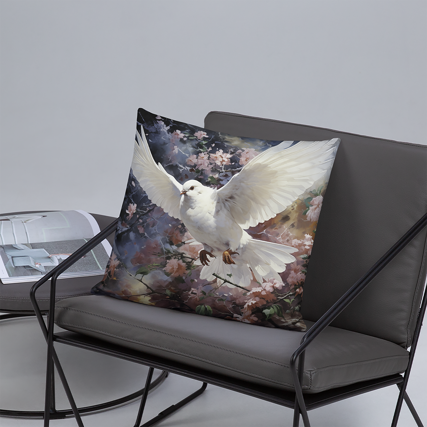 Bird Throw Pillow Divine Dove and Blossom Art Polyester Decorative Cushion 18x18