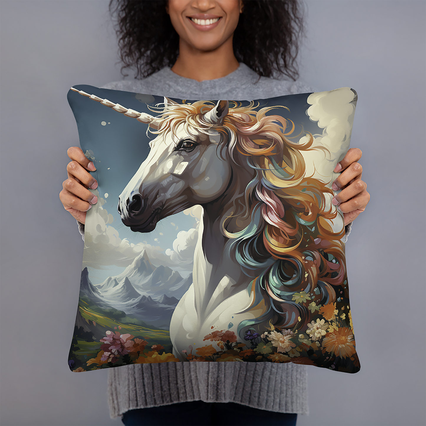 Unicorn Throw Pillow Garden Splendor Polyester Decorative Cushion 18x18