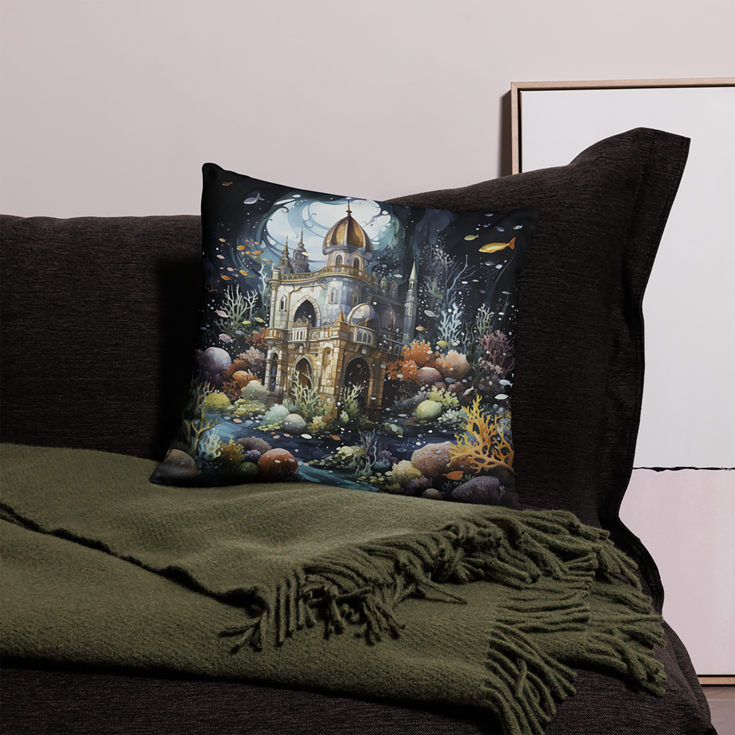Castle Throw Pillow Undersea Polyester Decorative Cushion 18x18