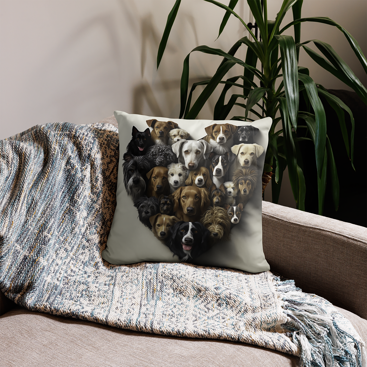 Dog Throw Pillow Canine Heart Harmony Emotive Polyester Decorative Cushion 18x18