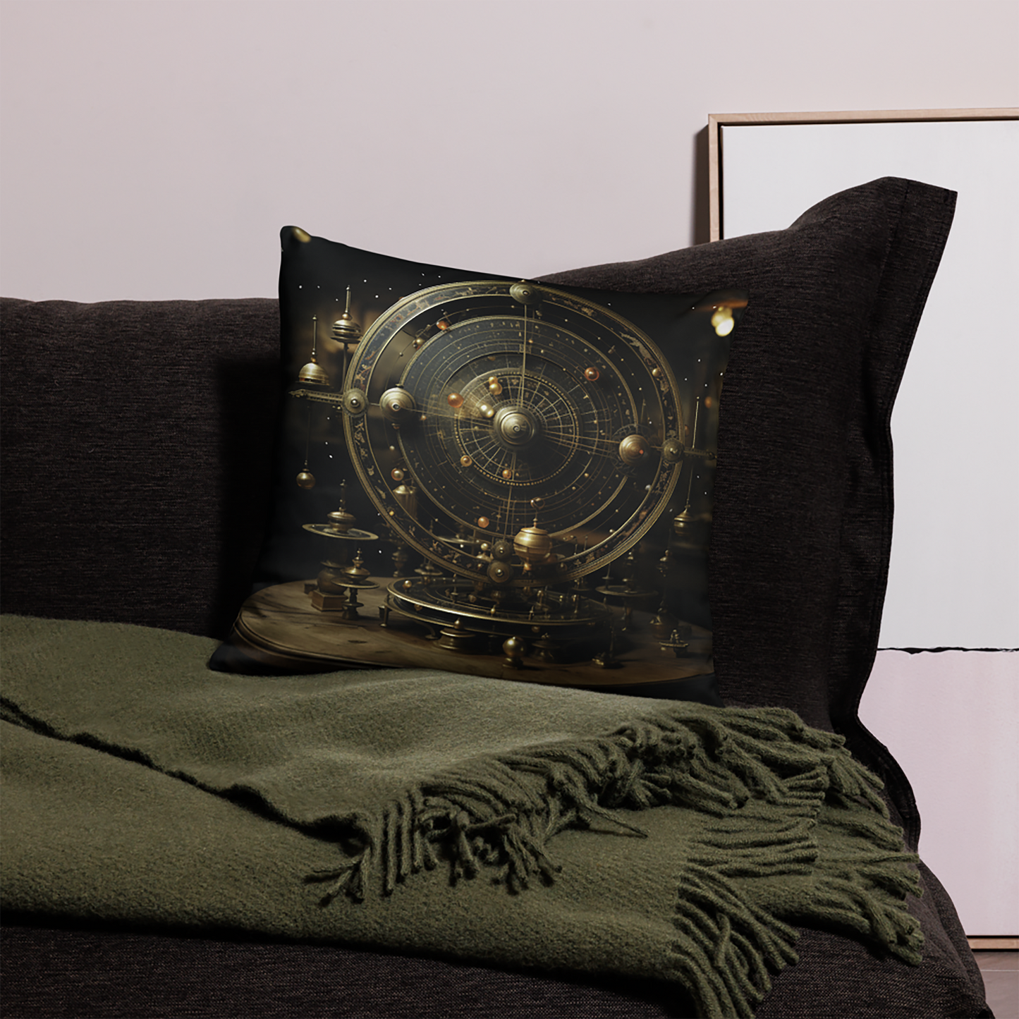 Space Throw Pillow Antique Sun Wheel Futuristic Polyester Decorative Cushion 18x18