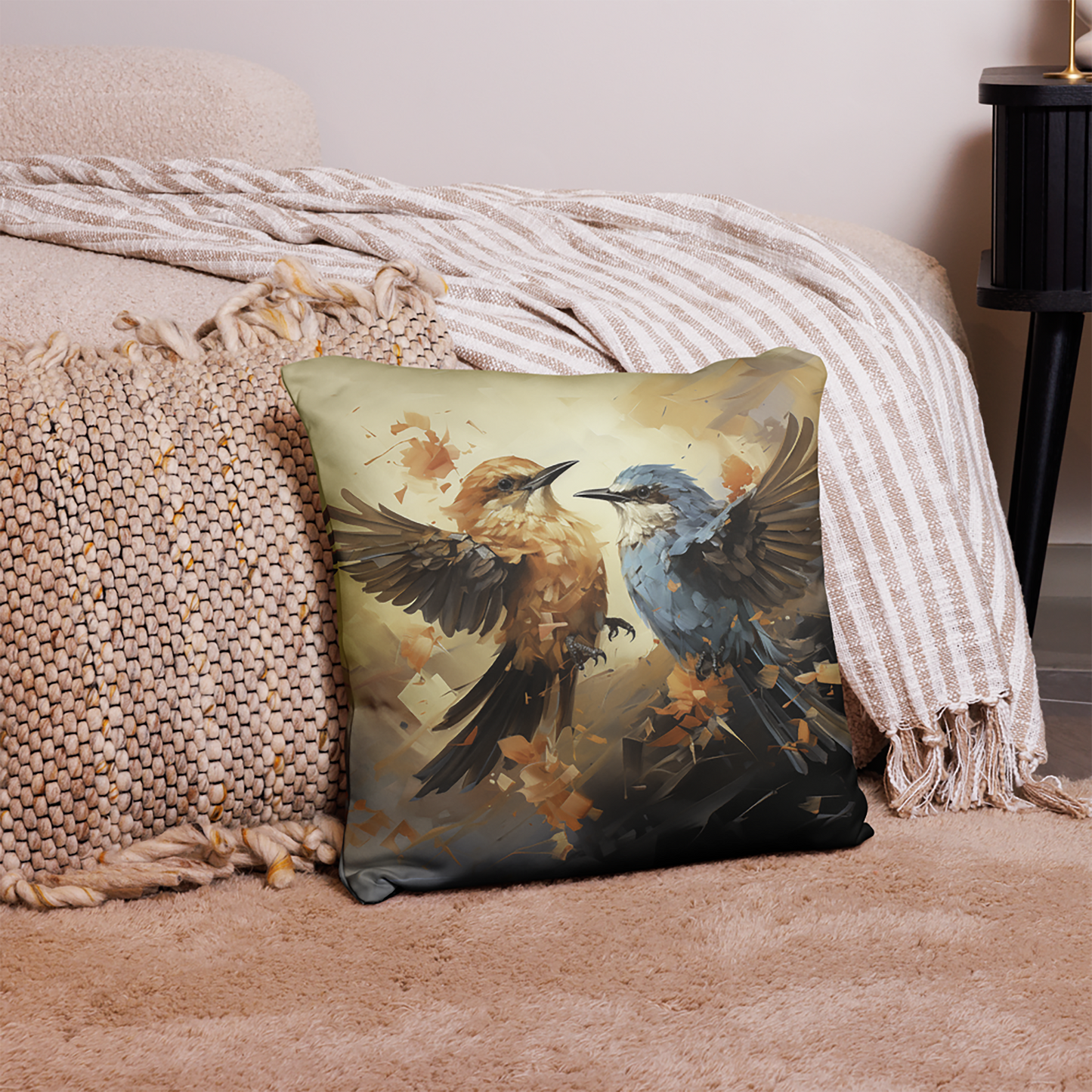 Bird Throw Pillow Fantasy Bird Flight Polyester Decorative Cushion 18x18