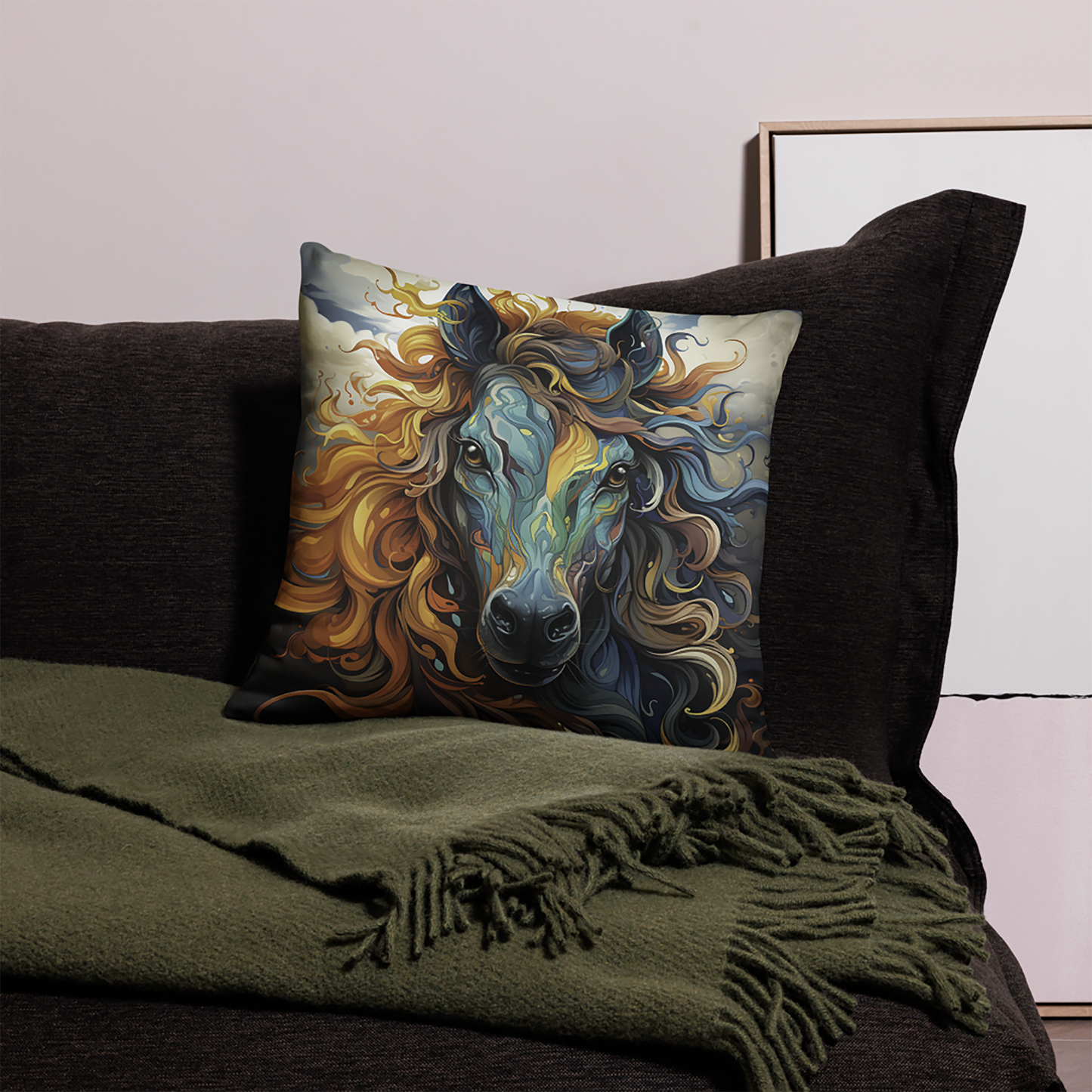 Horse Throw Pillow Fantasy Horse Spirit Illustration Polyester Decorative Cushion 18x18