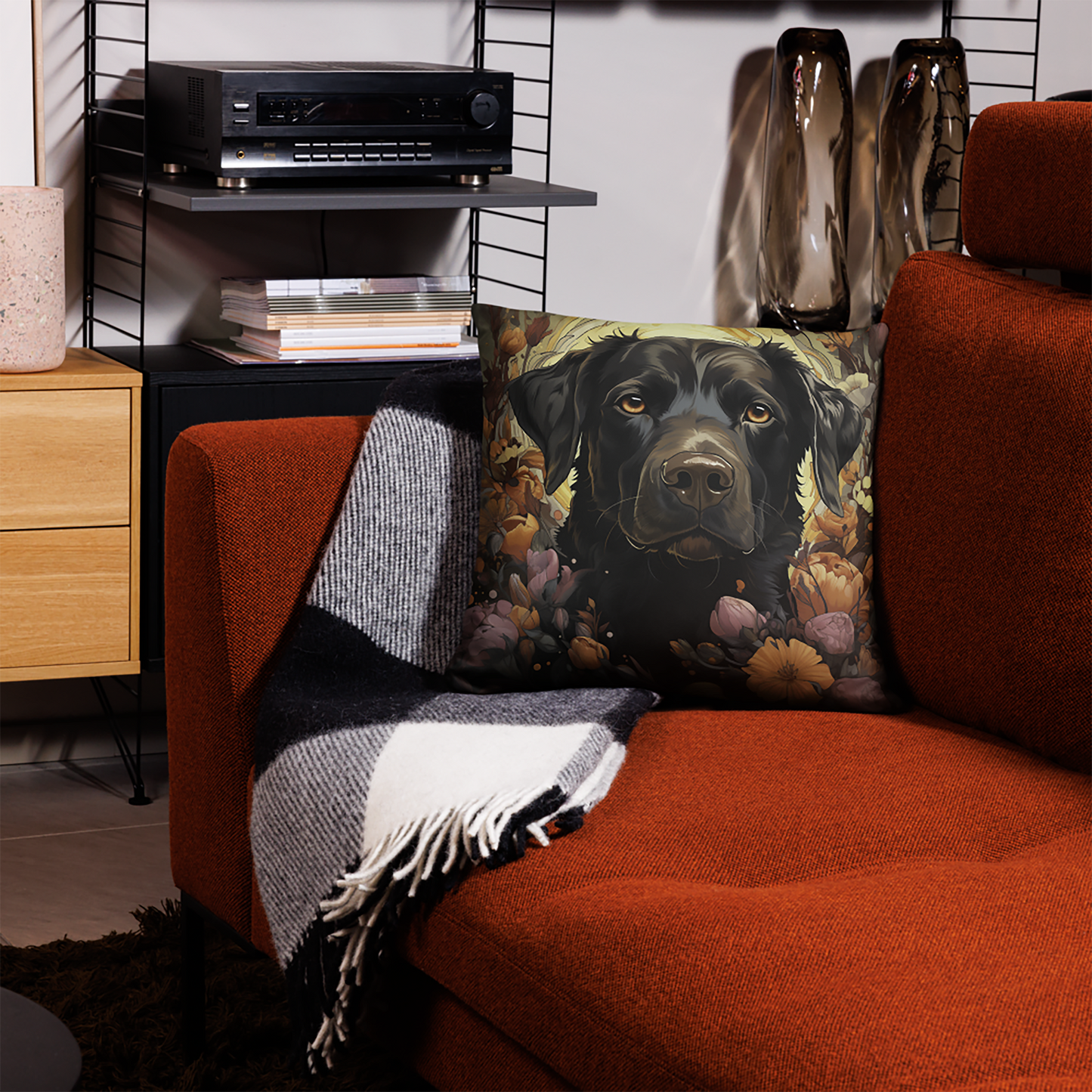 Dog Throw Pillow Fantasy Labrador Floral Embrace Polyester Decorative Cushion 18x18
