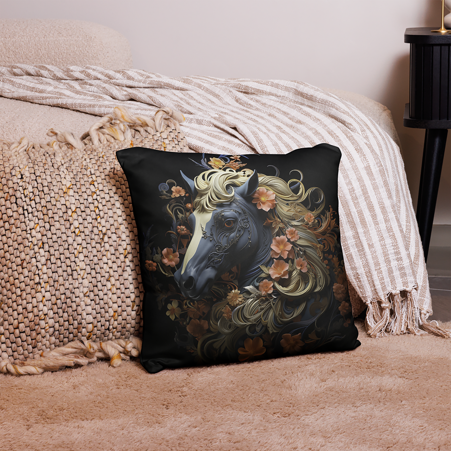 Horse Throw Pillow Horse and Floral Mandala Comfort Polyester Decorative Cushion 18x18