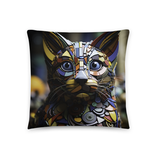 Cat Throw Pillow Metal Mosaic Feline Artistic Pillow Display Polyester Decorative Cushion 18x18