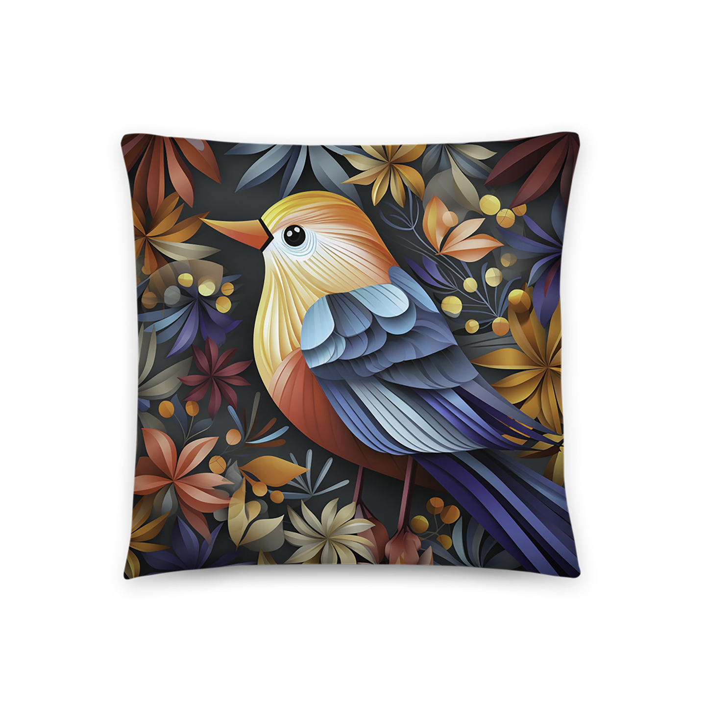 Bird Throw Pillow Multidimensional Bird Art Polyester Decorative Cushion 18x18