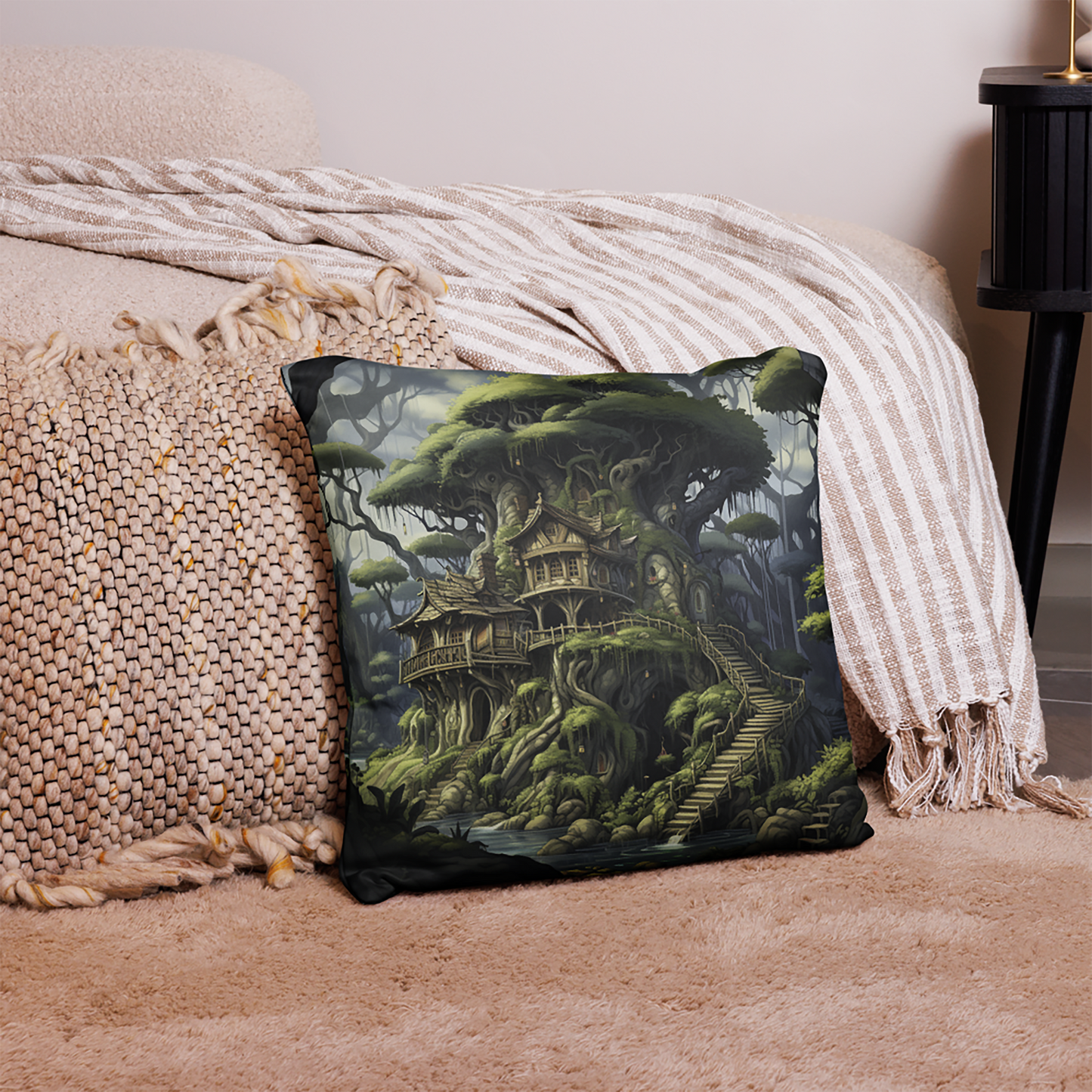 Castle Throw Pillow Enchanted Tree House Polyester Decorative Cushion 18x18