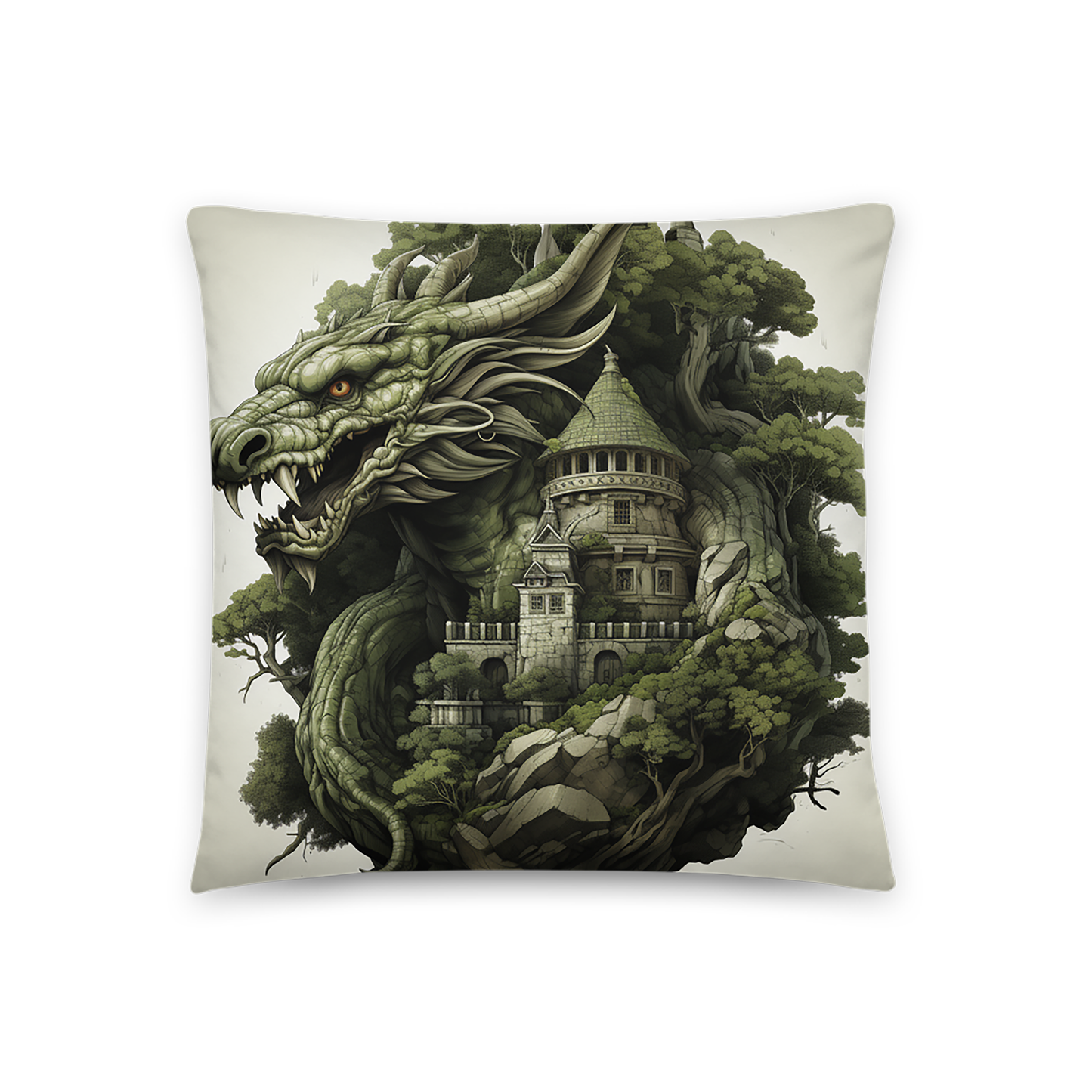 Dragon Throw Pillow Mystic Forest Dragon Castle Polyester Decorative Cushion 18x18