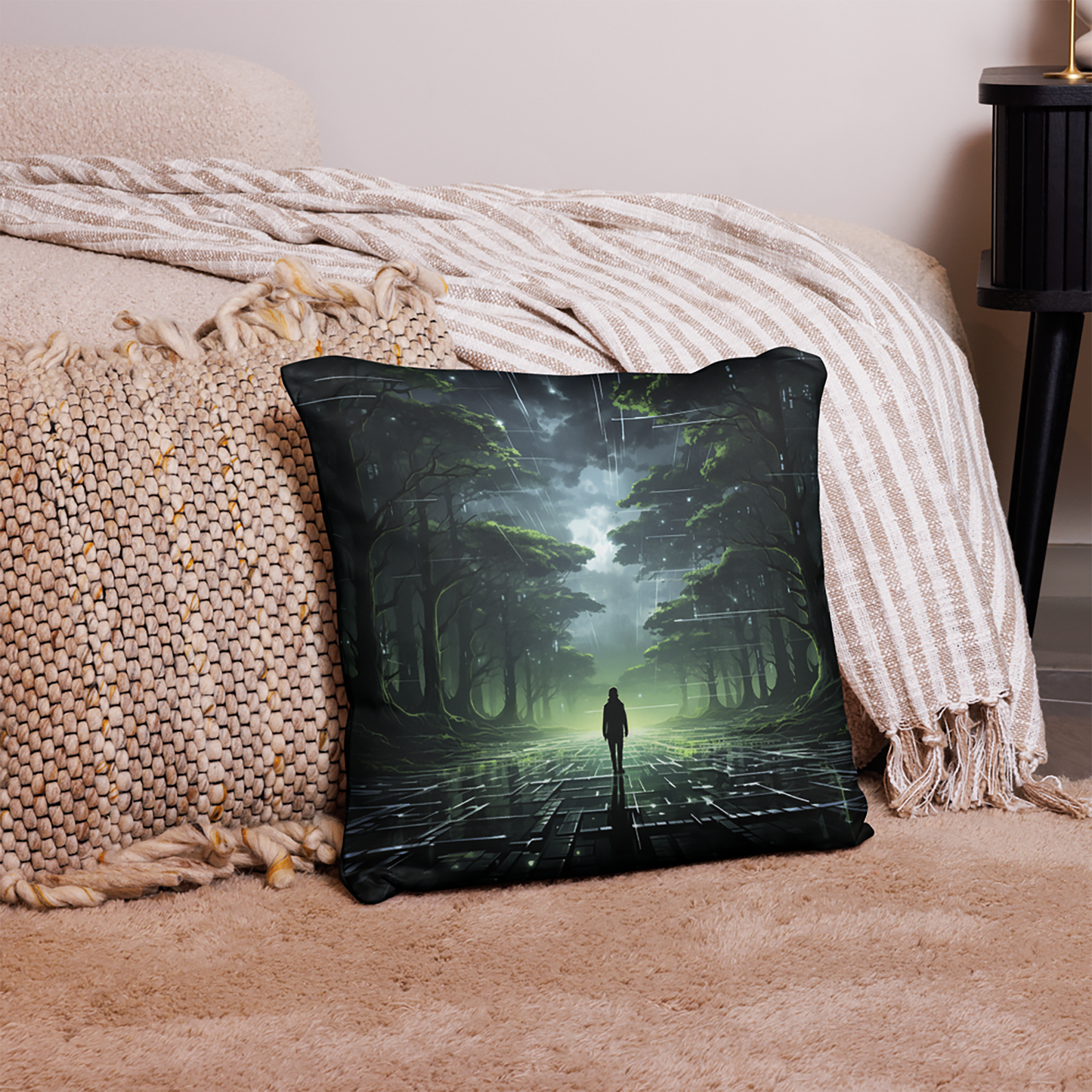 Future Throw Pillow Emerald Night Forest Polyester Decorative Cushion 18x18
