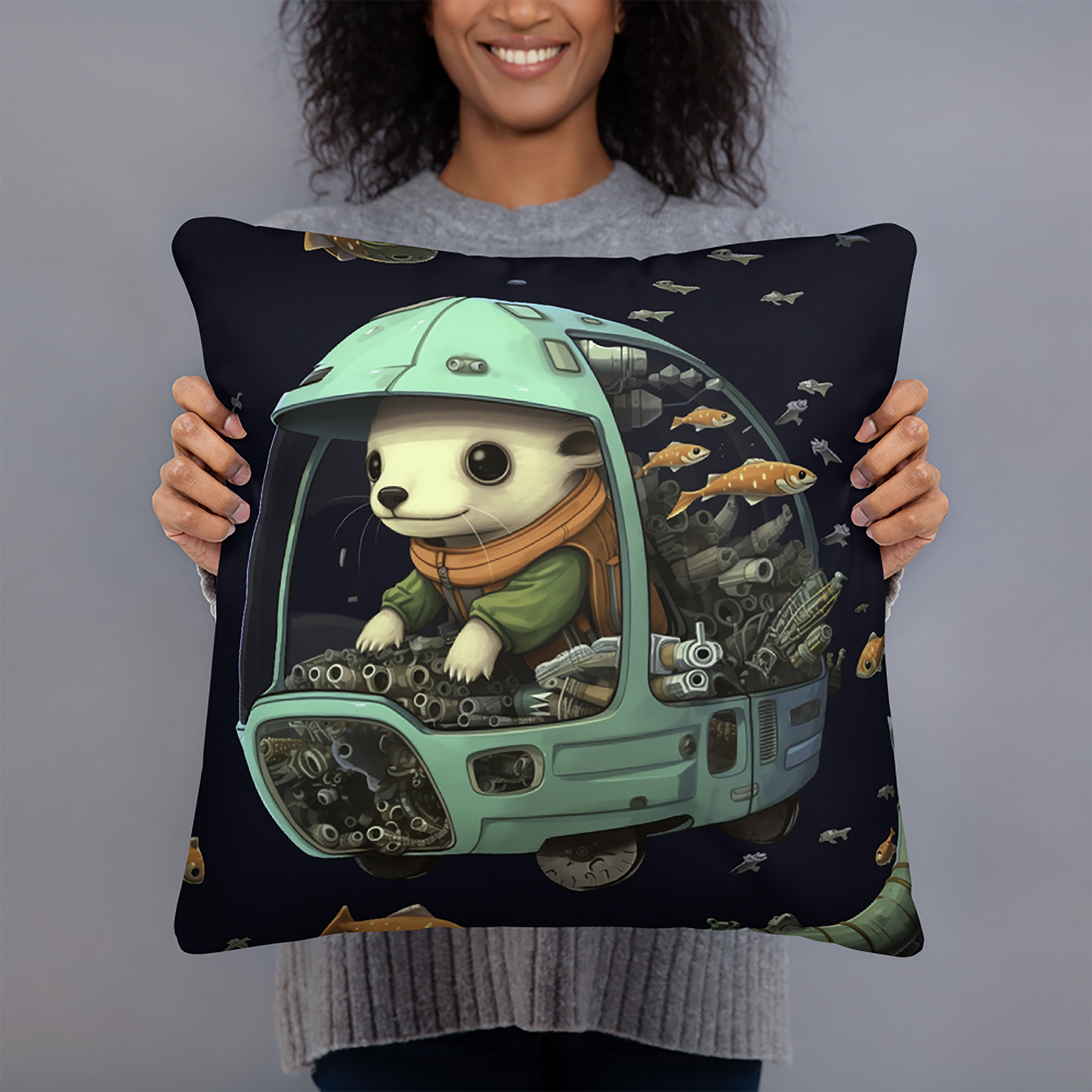 Future Throw Pillow Submarine Chihuahua Polyester Decorative Cushion 18x18