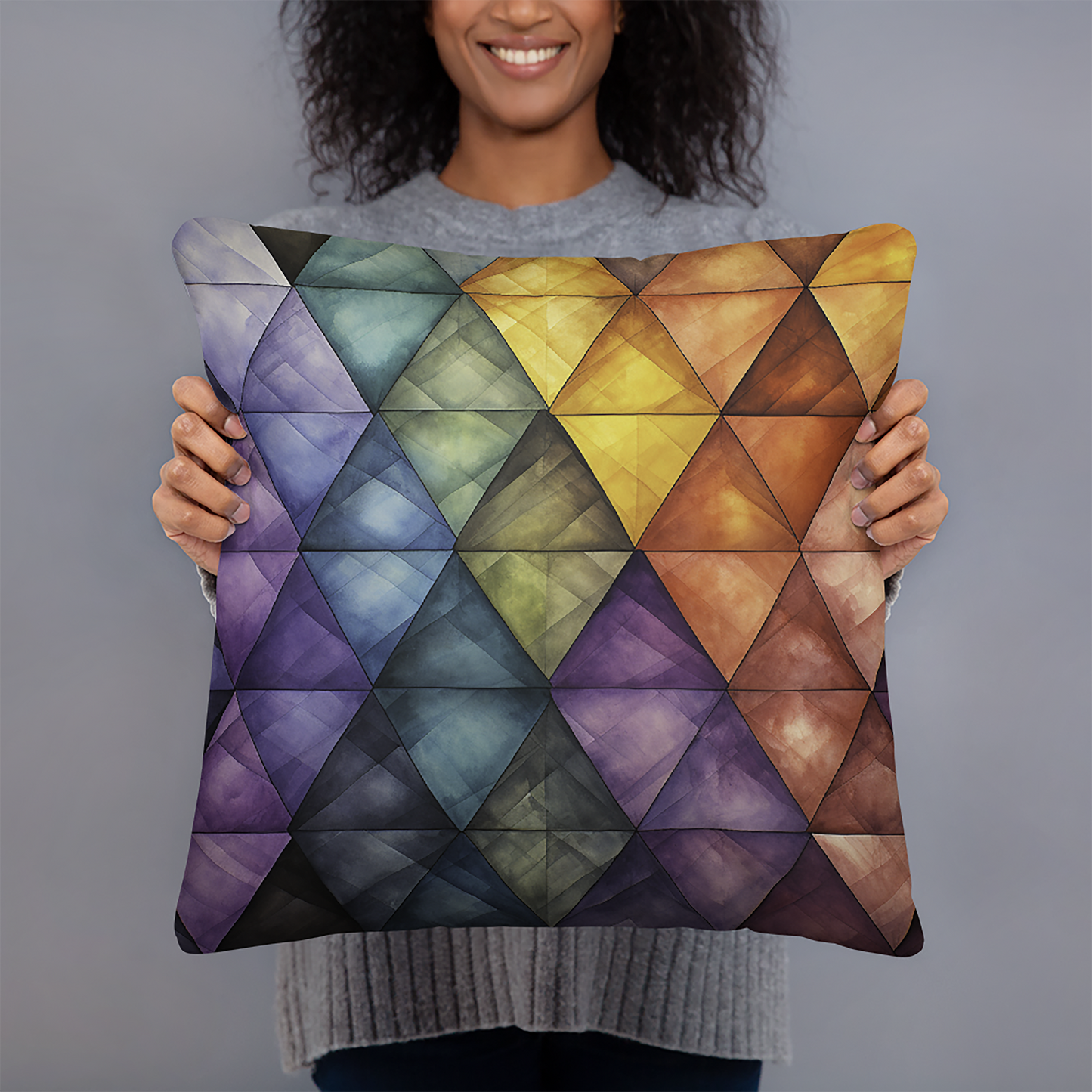 Geometric Throw Pillow Diamond Quilt Pattern Polyester Decorative Cushion 18x18