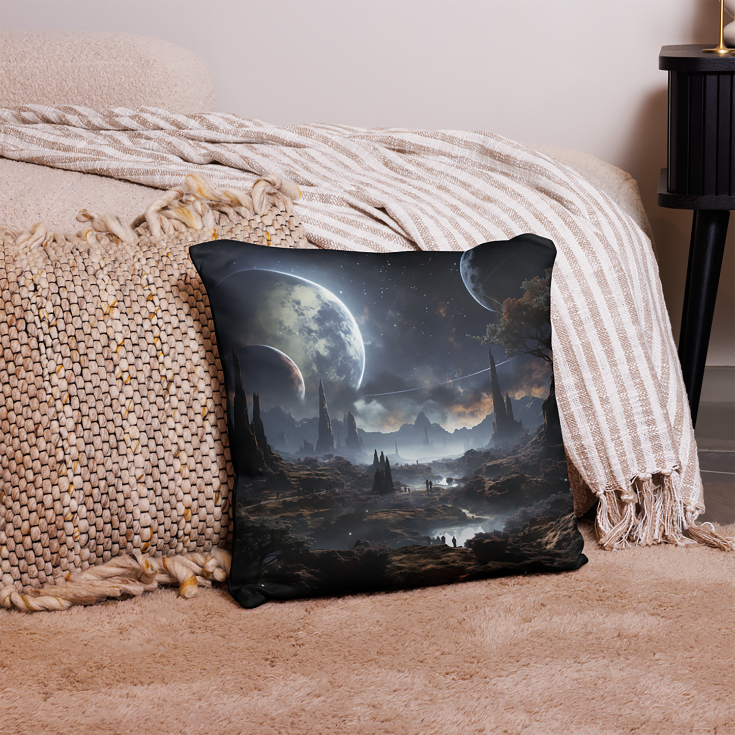 Space Throw Pillow Cosmic Alien Planet Landscape Polyester Decorative Cushion 18x18