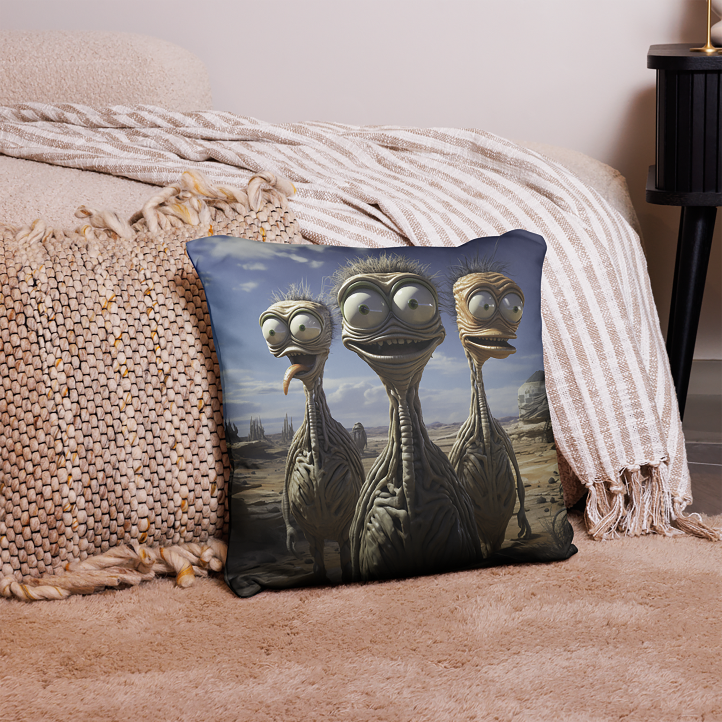 Space Throw Pillow Playful Caricature Alien Polyester Decorative Cushion 18x18
