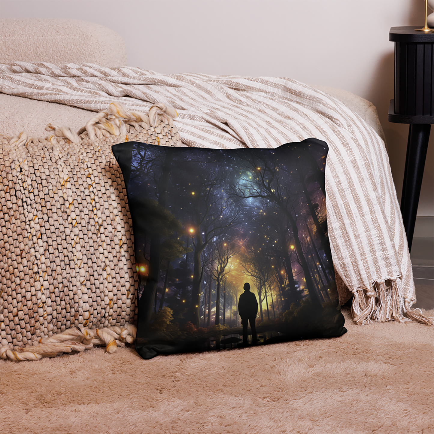 Space Throw Pillow Technicolor Dreamscape Star Gazer Polyester Decorative Cushion 18x18