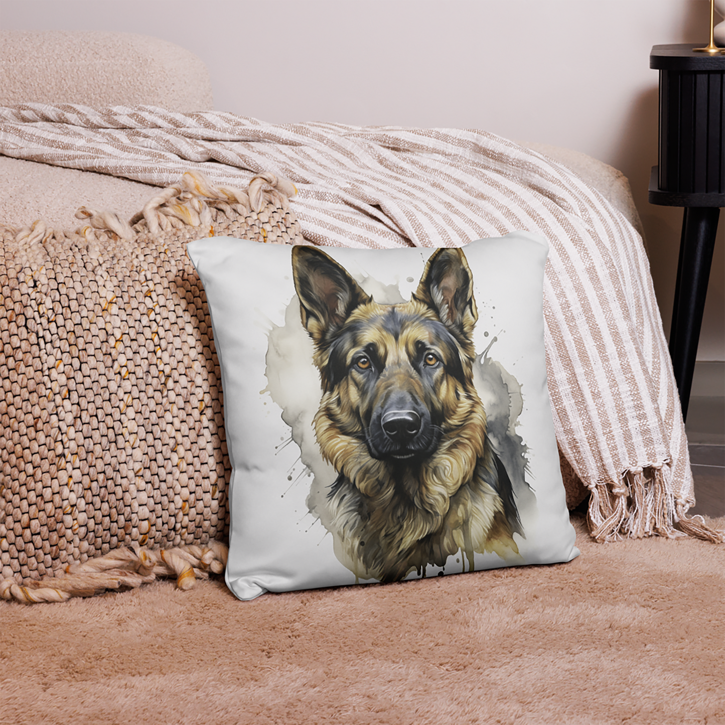 Dog Throw Pillow Watercolor German Shepherd Polyester Decorative Cushion 18x18