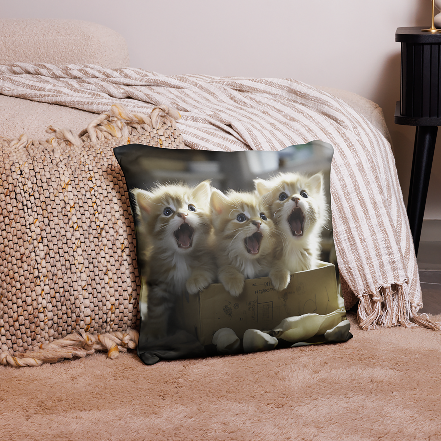 Cat Throw Pillow Boxed Delight Joyful Kittens Polyester Decorative Cushion 18x18