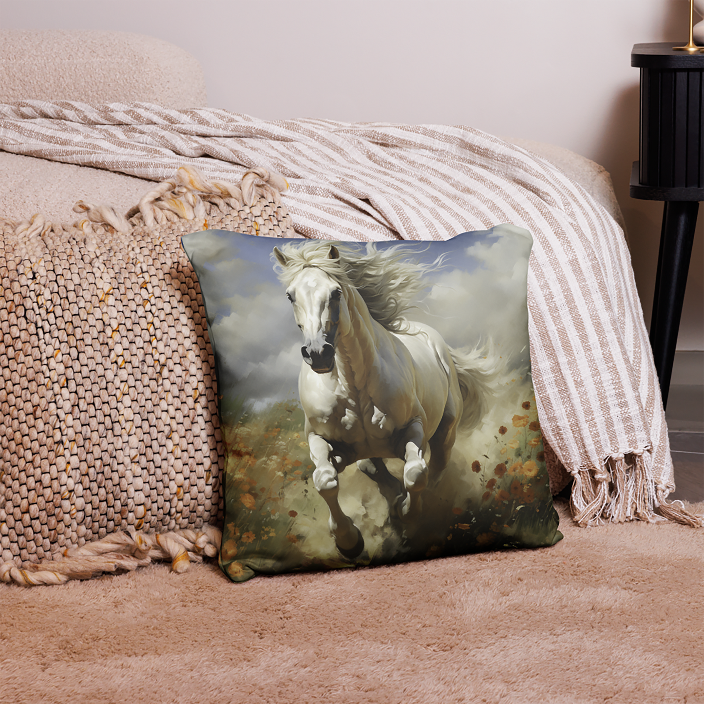 Horse Throw Pillow Dynamic Meadow Run Horse Polyester Decorative Cushion 18x18