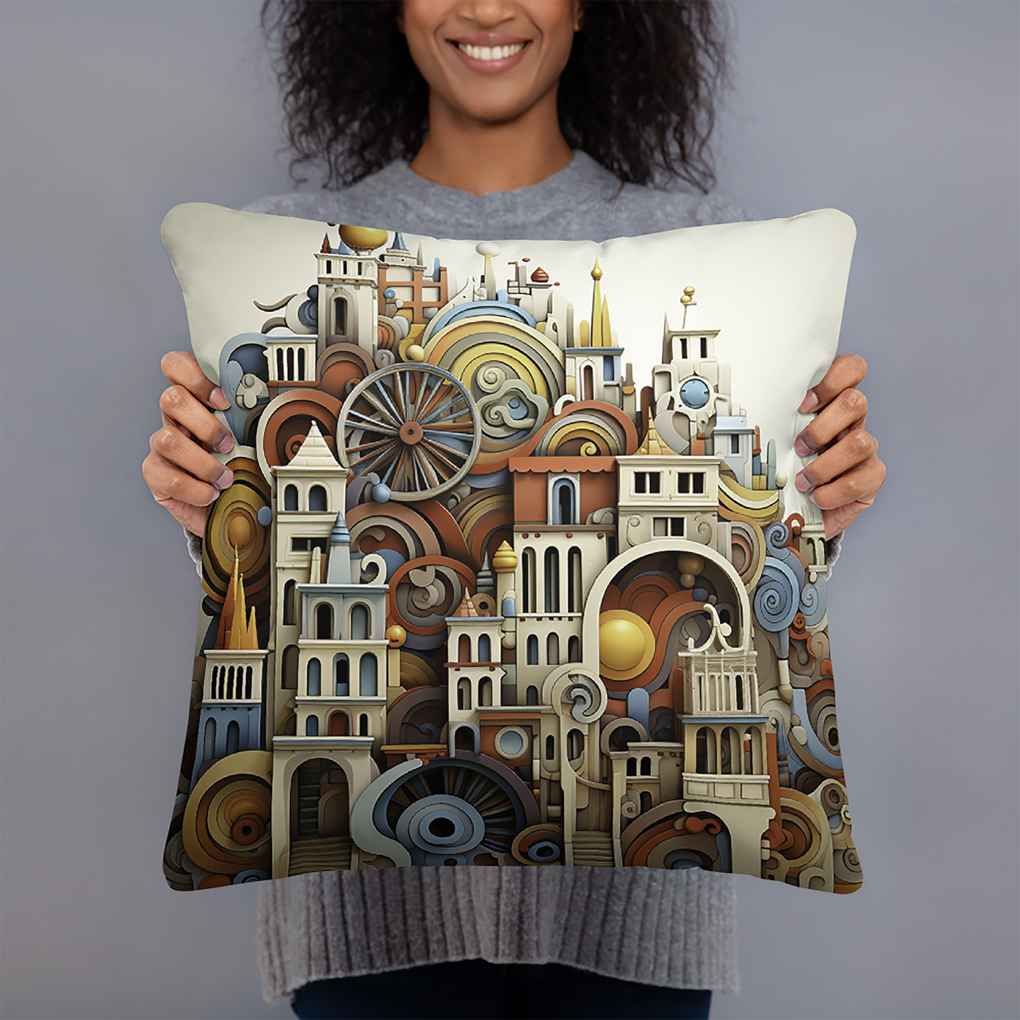 Cityscape Throw Pillow Colorful 3D Circles Polyester Decorative Cushion 18x18