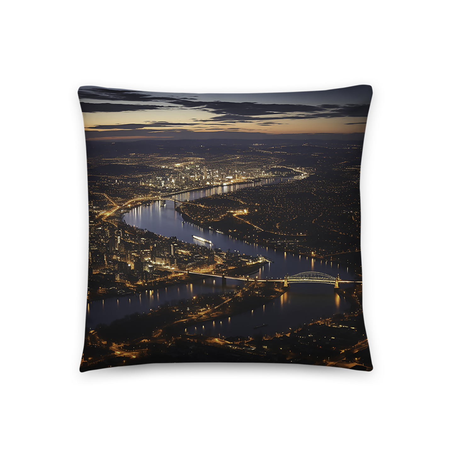 Cityscape Throw Pillow Romantic Skyline View Polyester Decorative Cushion 18x18