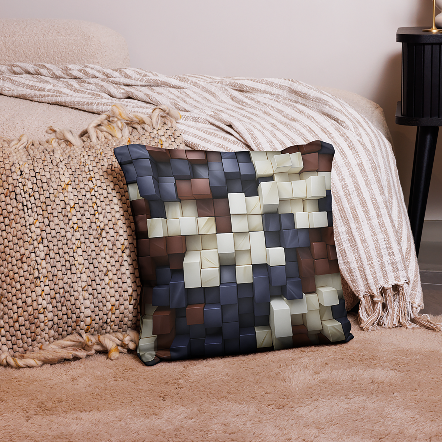 Geometric Throw Pillow Cubo-Futuristic Multicolor Cube Polyester Decorative Cushion 18x18