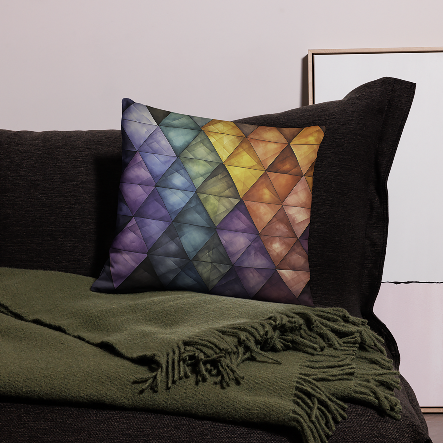 Geometric Throw Pillow Diamond Quilt Pattern Polyester Decorative Cushion 18x18