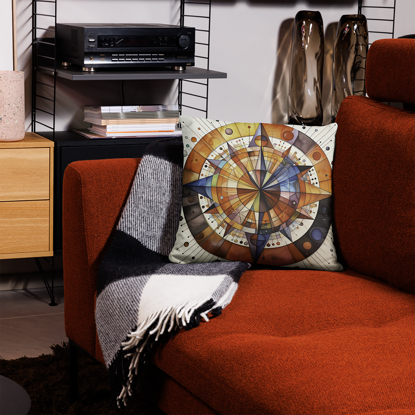 Geometric Throw Pillow Watercolor Rainbow Compass Polyester Decorative Cushion 18x18