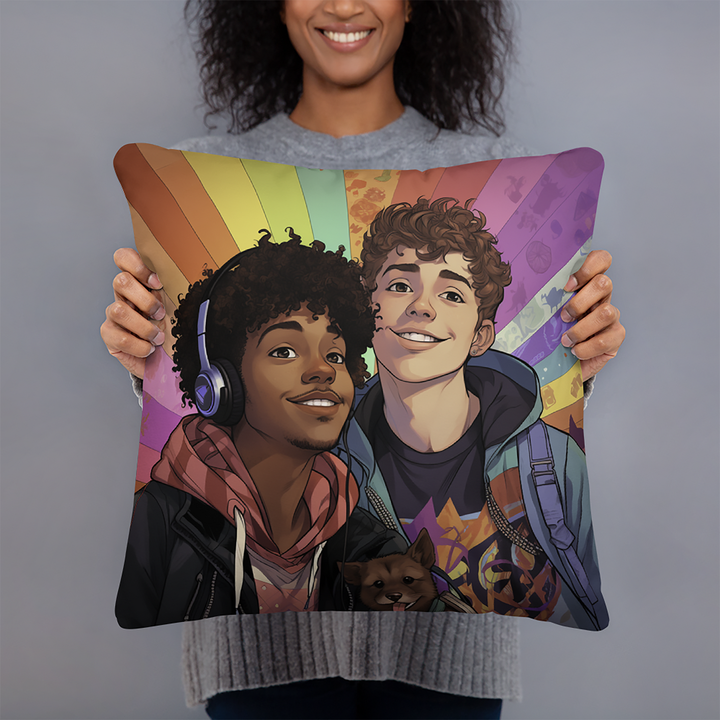LGBTQ Throw Pillow Rainbow Rhythms Polyester Decorative Cushion 18x18