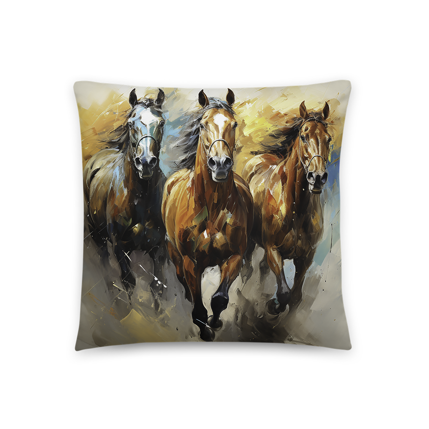 Horse Throw Pillow Equine Harmony Trio Luxury Polyester Decorative Cushion 18x18