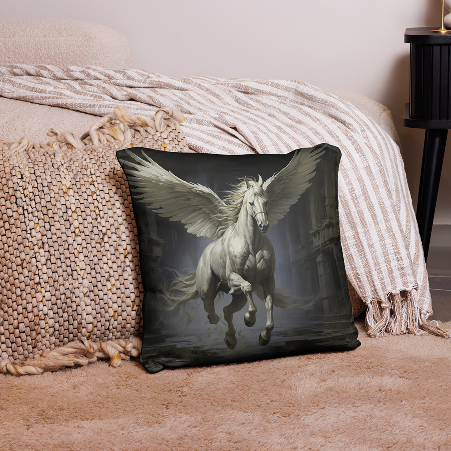 Horse Throw Pillow Mystical Winged Horse Realism Polyester Decorative Cushion 18x18