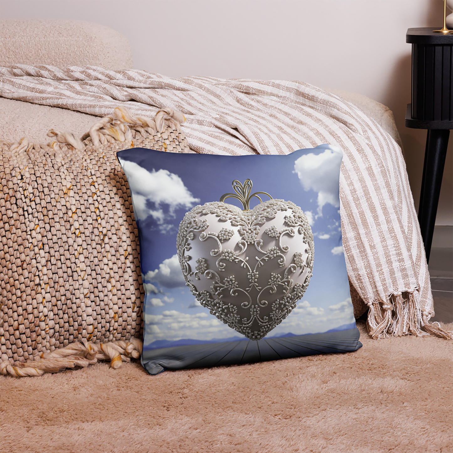 Heart Throw Pillow Opulent Glass Heart Polyester Decorative Cushion 18x18