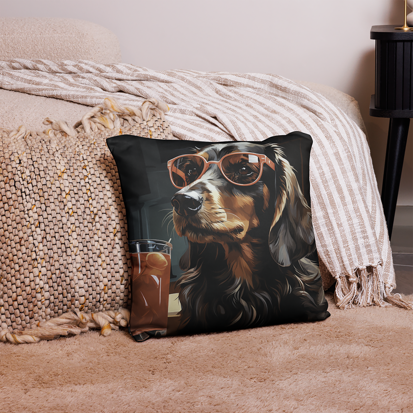 Dog Throw Pillow Retro Dog Neon Portrait Polyester Decorative Cushion 18x18