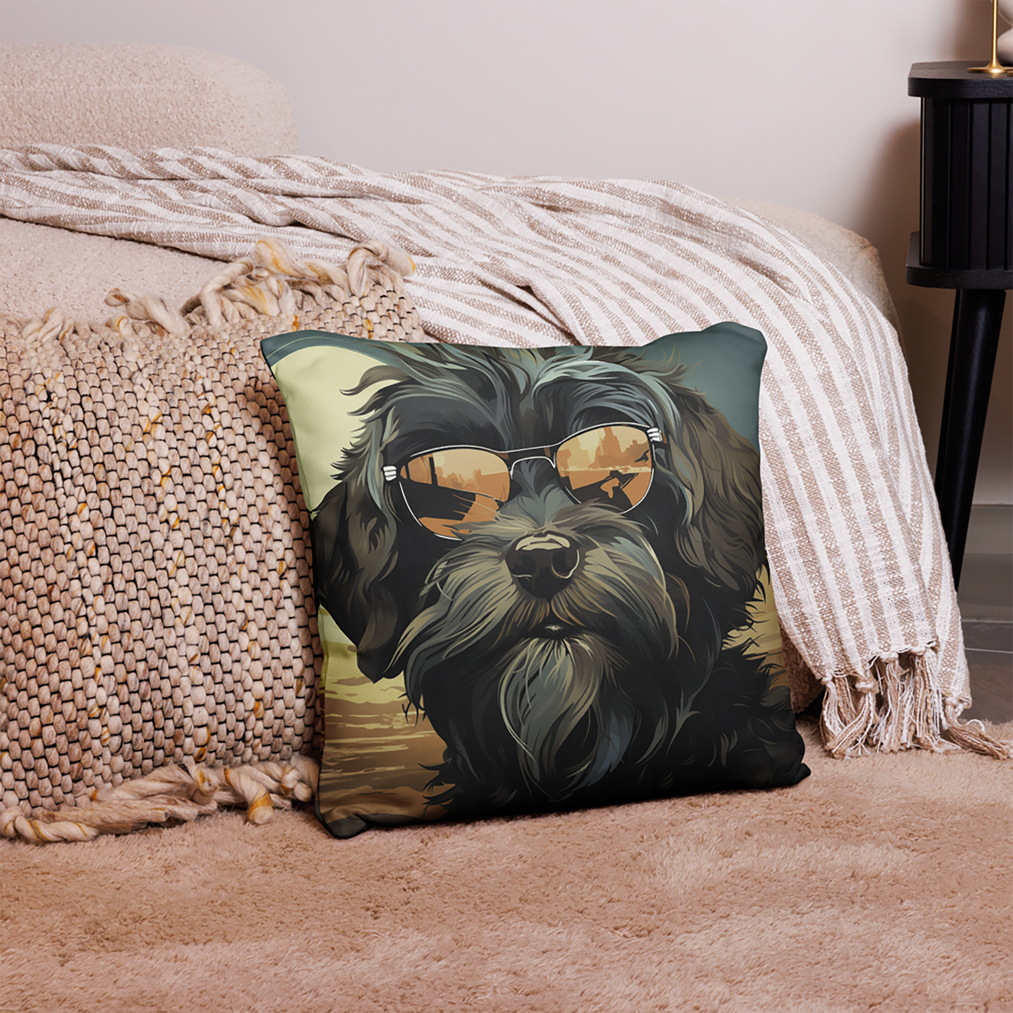 Dog Throw Pillow Retro Sunglasses Dog Desert Polyester Decorative Cushion 18x18