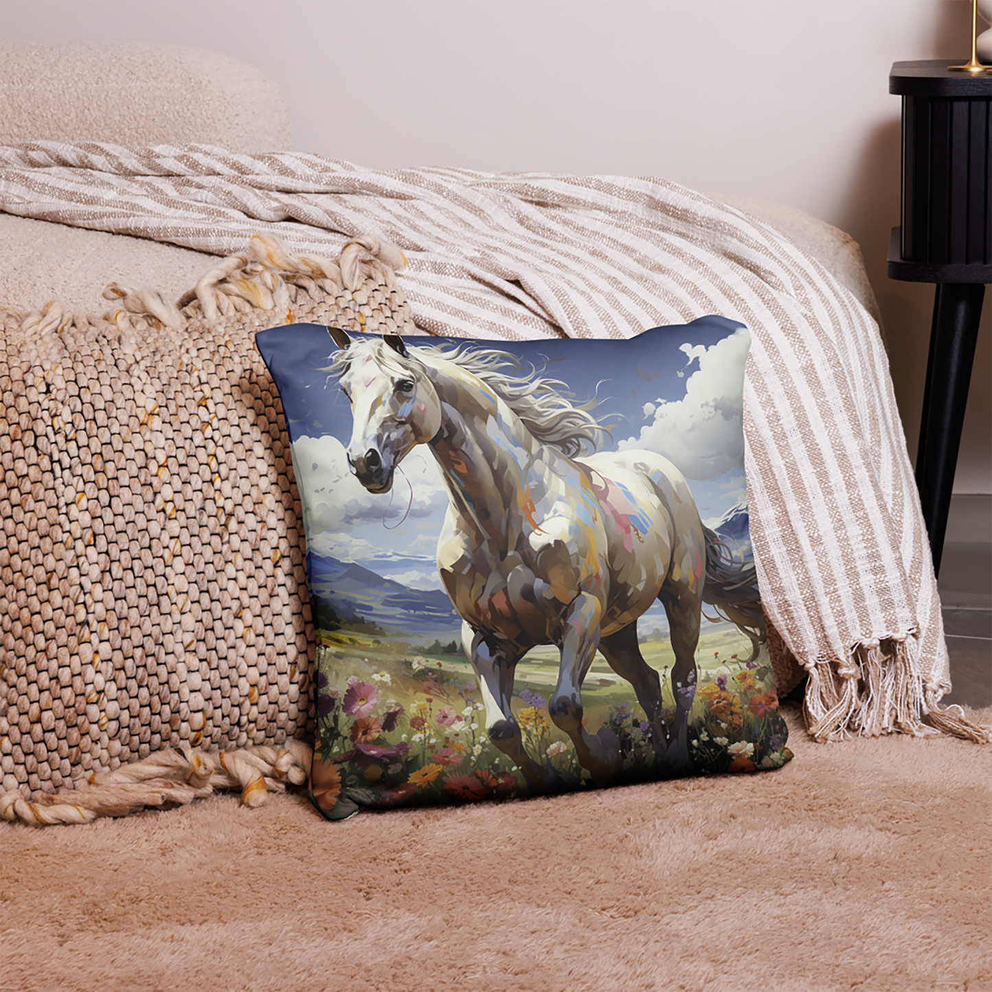 Horse Throw Pillow Spring Sprint Horse Spray Paint Polyester Decorative Cushion 18x18