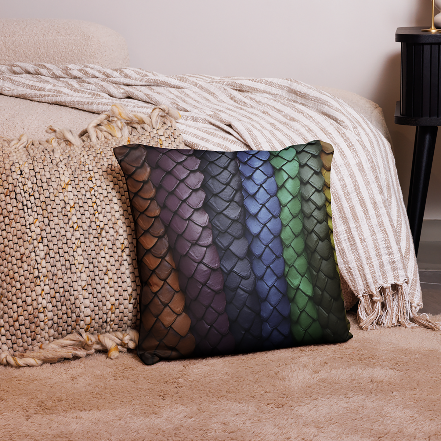 Dragon Throw Pillow Vibrant Scales Polyester Decorative Cushion 18x18