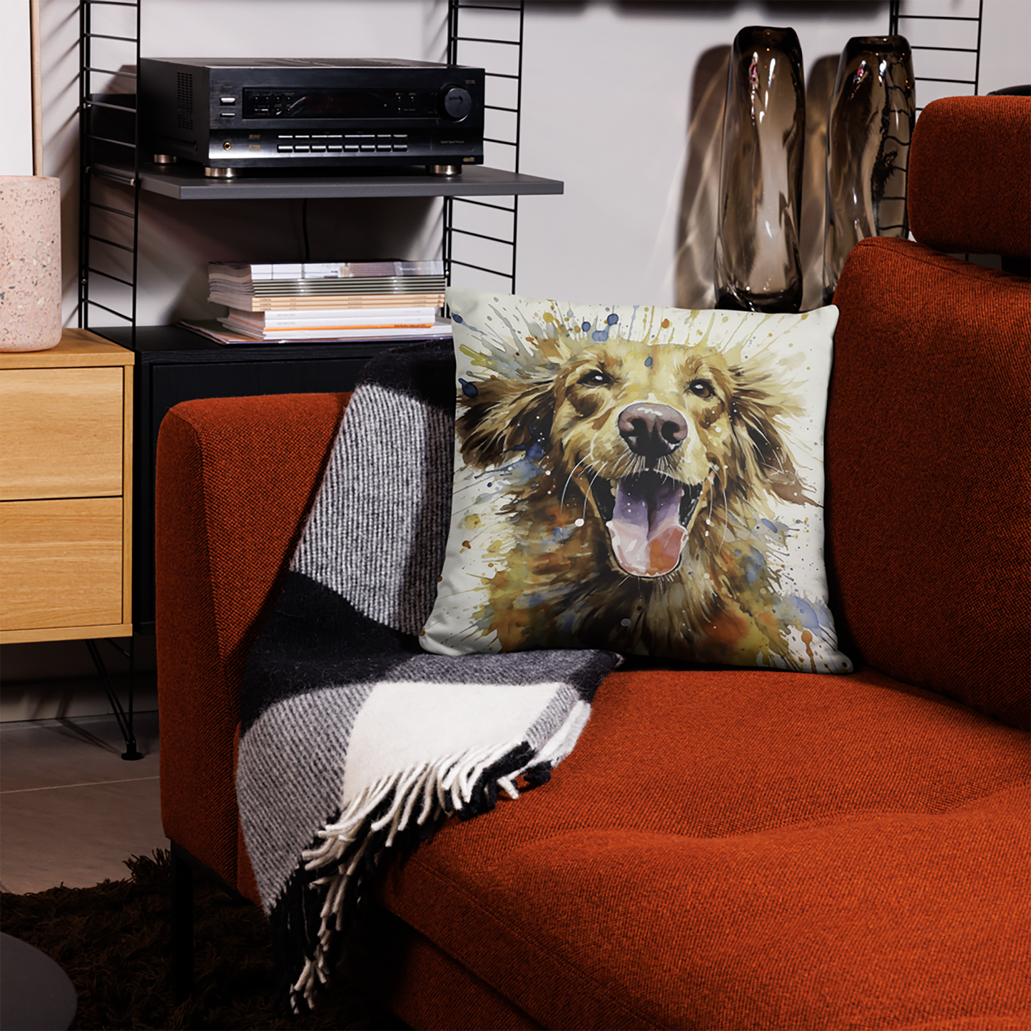 Dog Throw Pillow Explosive Watercolor Golden Retriever Polyester Decorative Cushion 18x18